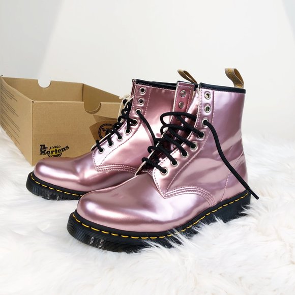 Dr. Martens Pink Vegan Leather 1460 Goldmix Boots - Picture 5 of 16
